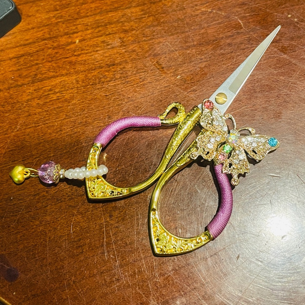 Elegant Gold and Purple Embellished Scissors